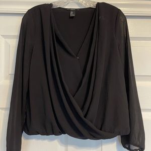 Draped Black Georgette Womens Blouse Top